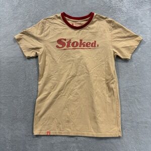 Dutch Bros Coffee T- Shirt Unisex Medium Stoked Crewneck Short Sleeve Beige Red